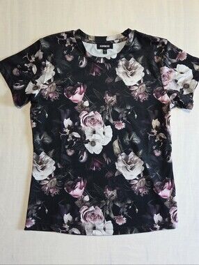 Express Dark Floral Tee Shirt M